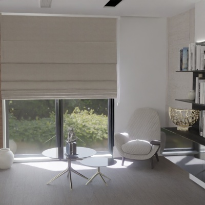 Raffrollo blickdicht in Dunkelbeige.